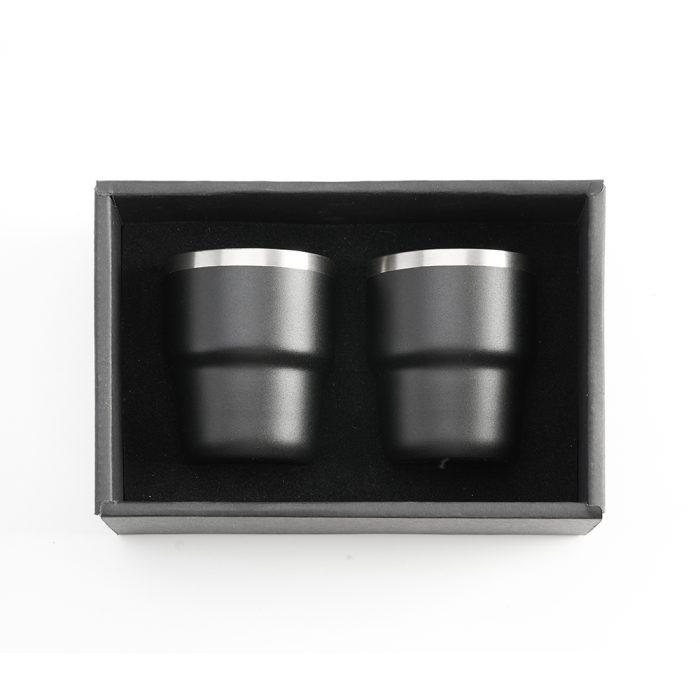 ESPRESSO STACKABLE – Stylish 80ml Double-Wall Stainless Steel Espresso Cups with Silver-Lined Lid & Premium Gift Box
