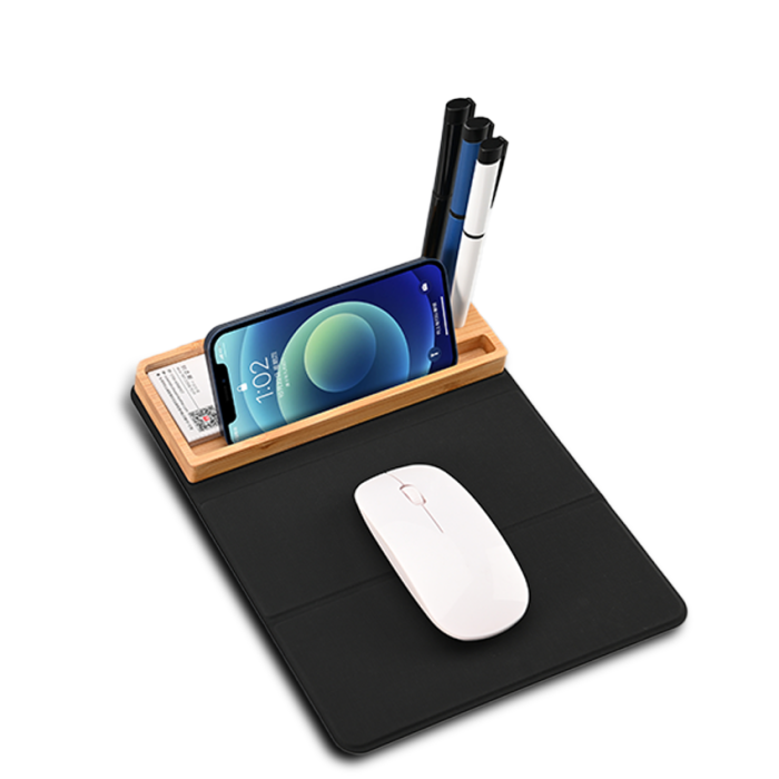 MOUSEPAD ORGANIZER - Foldable RCS PU Mousepad with Bamboo Wireless Charger and Light-Up Feature